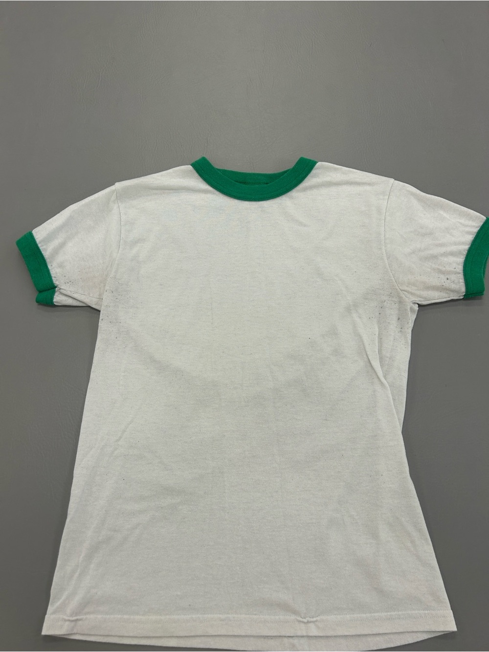 Kids Youth L Vintage Classic Ringer T‑Shirt in White with Green Trim